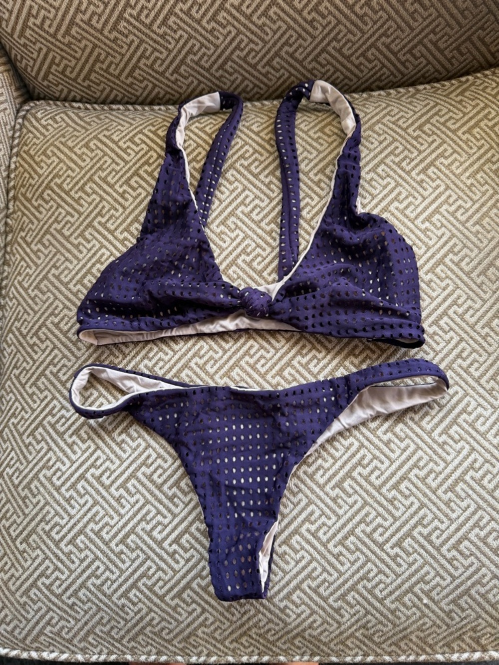 acacia swimwear grape purple  Perforated Knot-Front Bikini